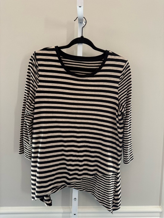 Unknown Tops - Black Cream Striped Long Sleeve Tunic Top Women’s Casual Lightweight